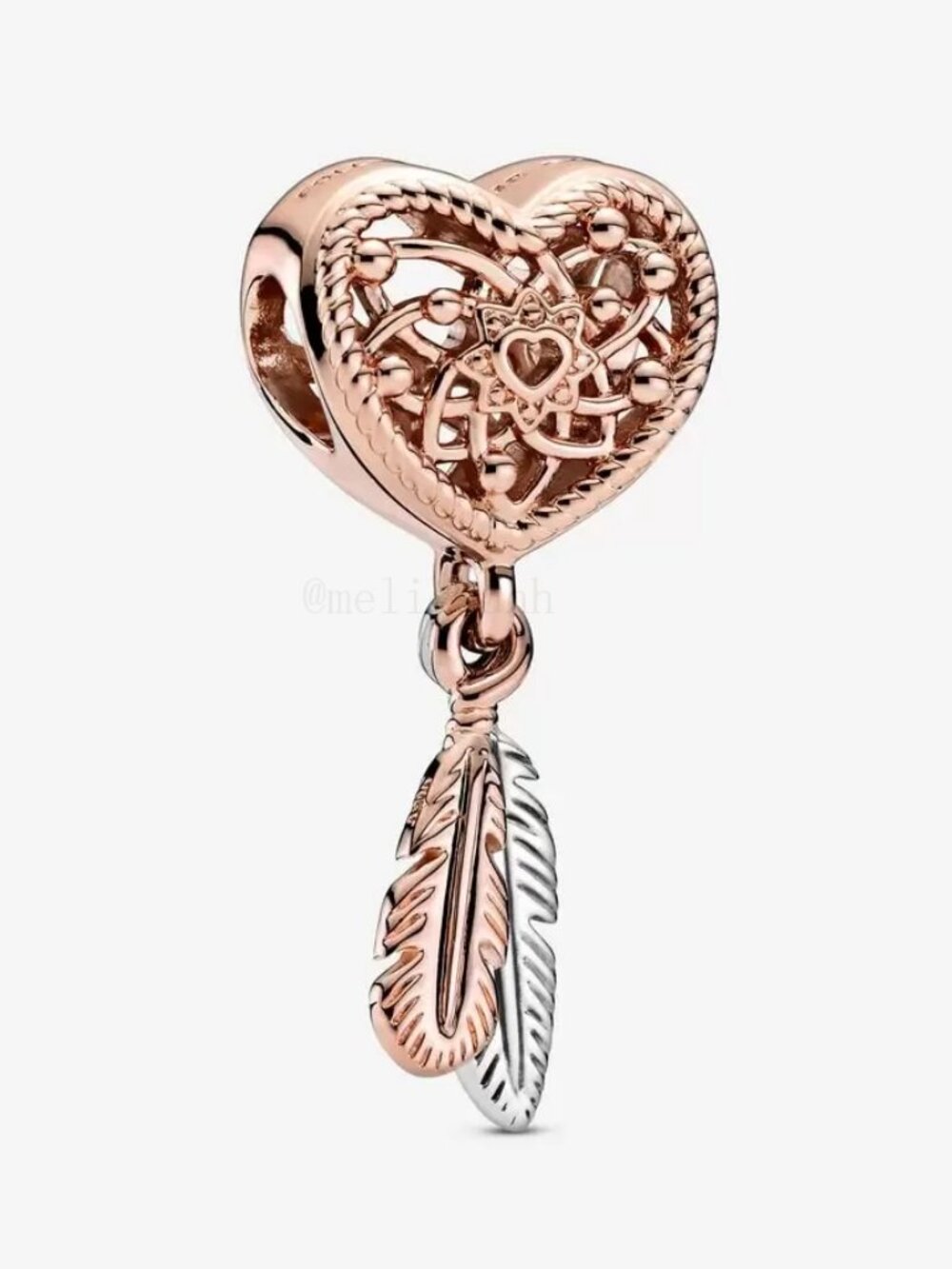 Pandora Openwork Heart & Two Feathers Dreamcatcher Charm